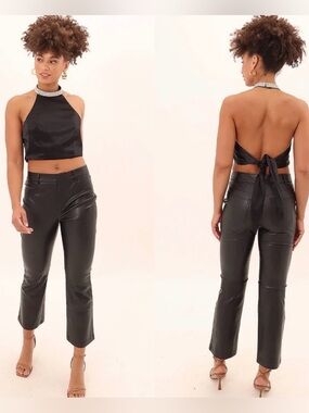 GREYLIN Anthropologie faux leather flared chic pants - Black